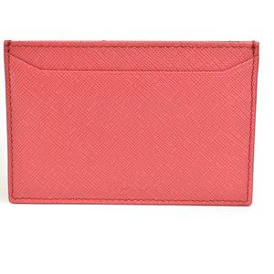 PRADA: Peony Pink, Saffiano Leather & Logo Card Wallet/Holder (pn)